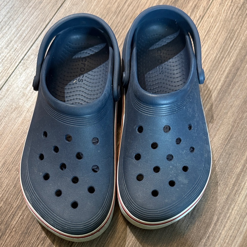 CROCS Kids Navy Croslite Clogs with Red & White Trim
